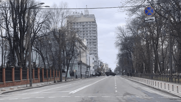 An empty street in Kiev, Ukraine, Feb. 25, 2022. 
