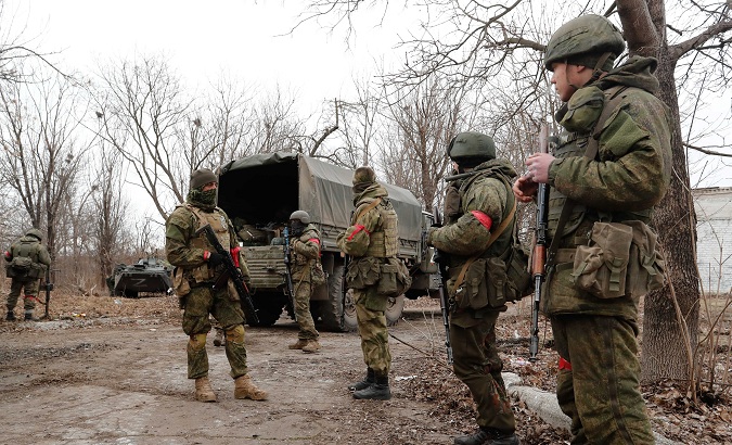 Armed personnel in Donetsk, March 1, 2022.