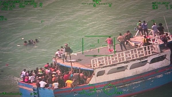 Haitian migrants travel on a wooden vessel, Florida Keys, U.S.