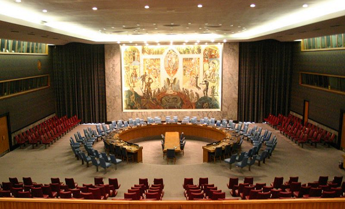 Meeting room of the United Nations Security Council (UNSC), New York, U.S.