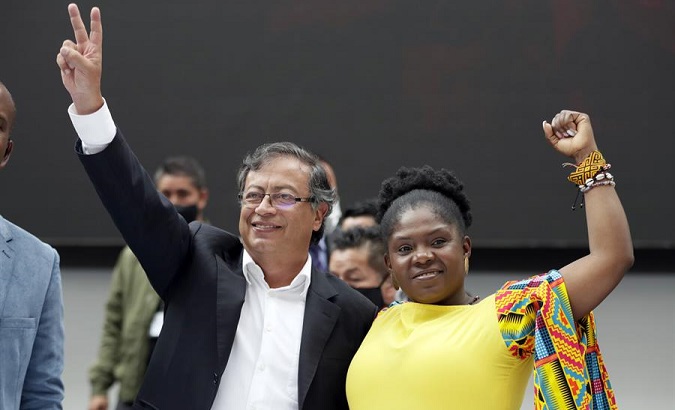 Presidential candidate Gustavo Petro (L) and Vice Presidential candidate Francia Marquez (R), Bogota, Colombia, March 25, 2022.