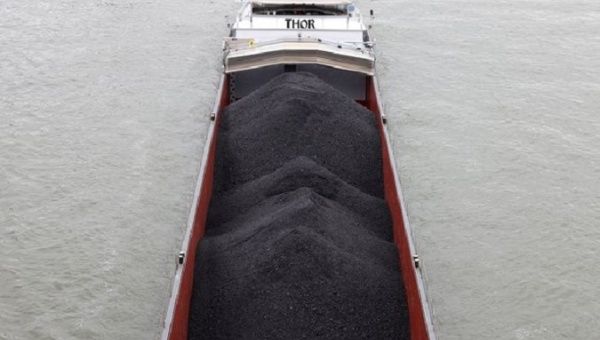 A barge carrying coal at the Rhine river, Germany, April 8, 2022.