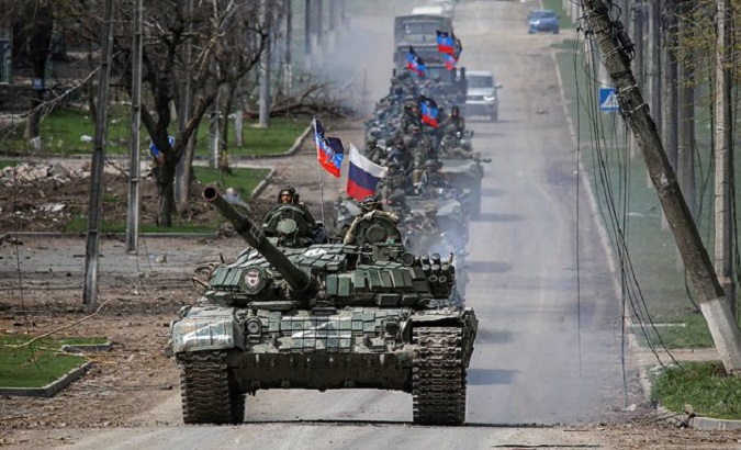 Russian troops in Mariupol, Ukraine, April 21, 2022.