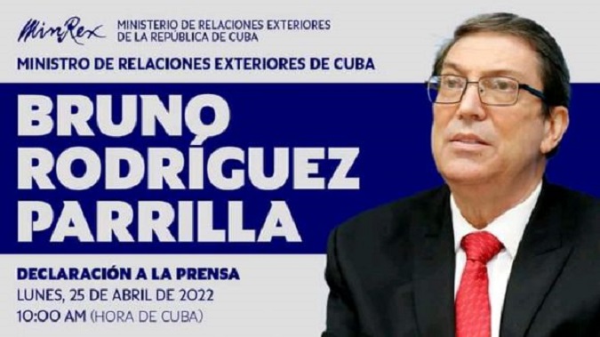 The Cuban Minister of Foreign Affairs, Bruno Rodríguez Parrilla denounced that Cuba has been excluded from the preparations for the IX Summit of the Americas to be held in Los Angeles, California, from June 8 to 10, 2022