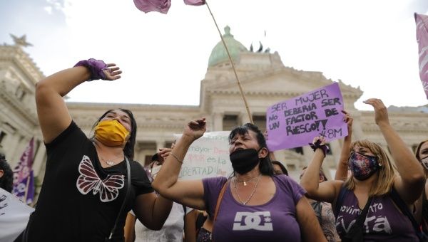 Women's groups mobilize for International Women's Day on March 8, 2021, in Buenos Aires.