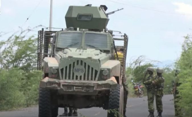 Military checkpoint on a road, Kenya, May 3, 2022.