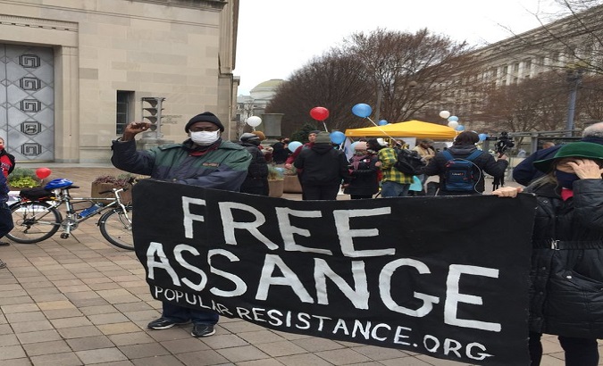 People's demonstration to call for charges against Julian Assange to be dismissed. May. 3, 2022.