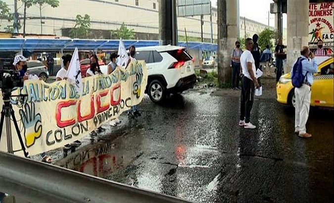 Citizens take part in a demonstration to demand the fuel prices stabilization, Colon, Panama, May 10, 2022.