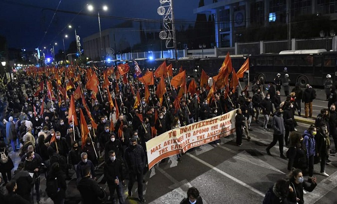 Citizens demanding that their country ceases to be part of NATO, Athens, Greece, Nov. 2021.