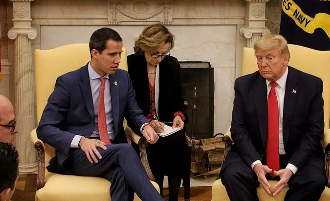 Then President Donald Trump (R) and opposition politician Juan Guaido (L), Washington D.C., Feb. 4, 2020.