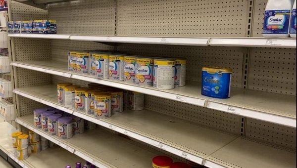 A supermarket baby formula shelve remain partially empty, U.S. 