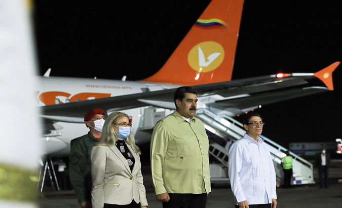 Foreign Affairs Minister Bruno Rodriguez (R) & Venezuelan President Nicolas Maduro (C), Havana, Cuba, May 26, 2022.
