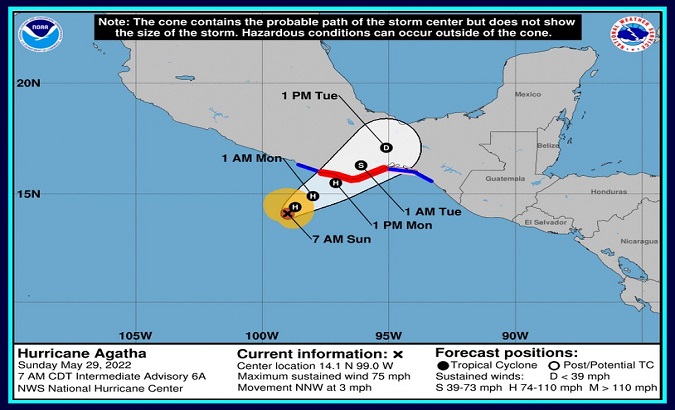 Progress of tropical storm Agatha, Mexico, May 29, 2022.