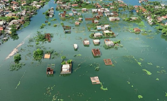 Aerial view of a flooded area in Brazil, 2022.