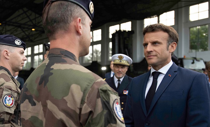 President Emmanuel Macron in NATO's battlegroup in Romania, June 15, 2022..