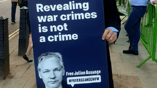 Citizen during a rally for the release of Julian Assange, London, U.K.