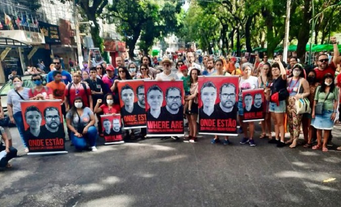 Citizens protest against the murder of Dom Phillips and Bruno Araujo-Pereira, June 18, 2022.
