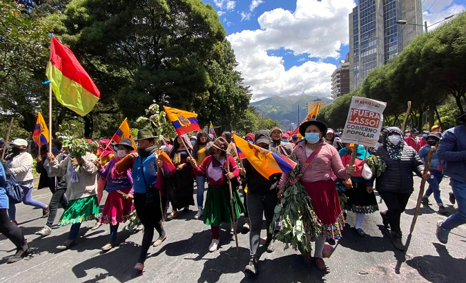 Citizens protesting against President Lasso head towards the House of Culture, Quito, Ecuador, June 23, 2022.