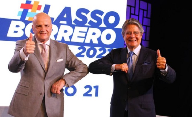 Guillermo Lasso (R) and Alfredo Borrero (L) during their political campaign, 2021.