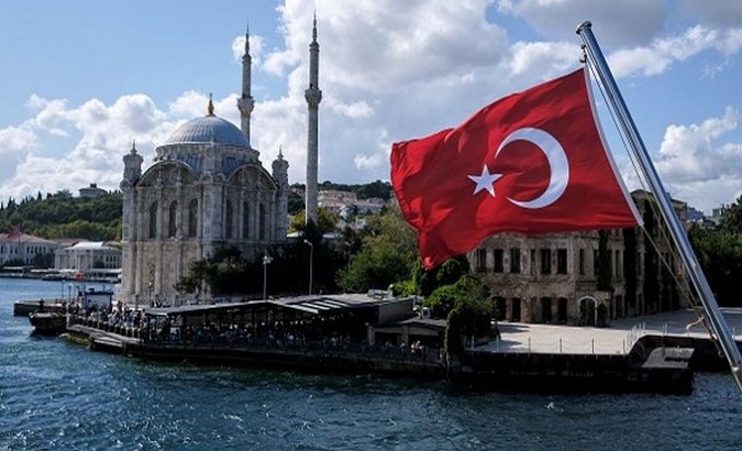 Turkish flag in a port.