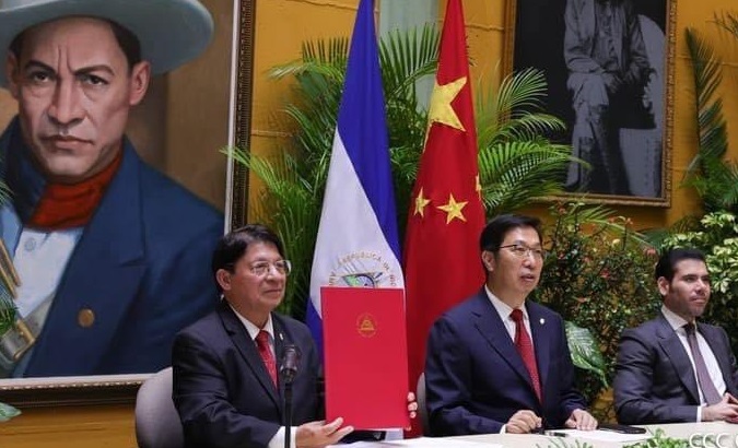 Nicaraguan and Chinese diplomats sign trade agreements, Managua, Nicaragua, July 11, 2022.