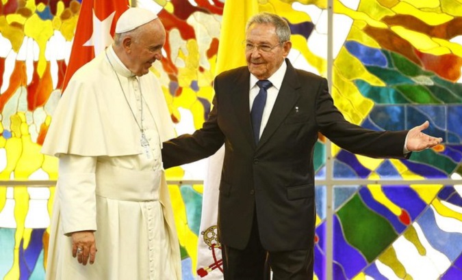 Pope Francis (L) and Commander Raul Castro (R), Cuba, 2015.