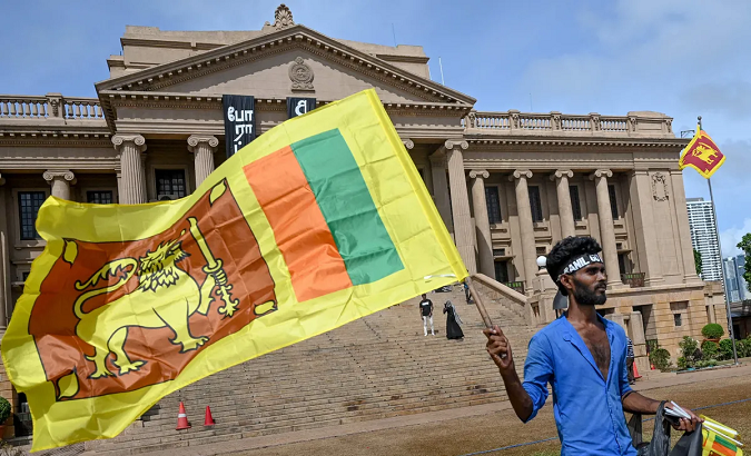 A protester near the Presidential secretariat in Colombo, July 17, 2022.