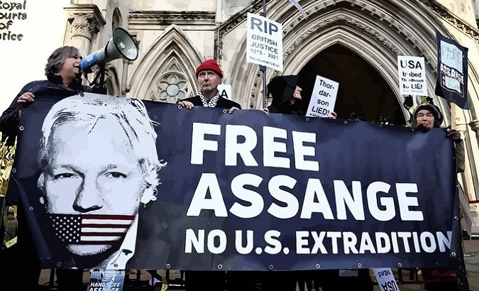 People calling for the freedom of Julian Assange, London, U.K, July 2022.