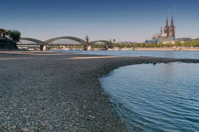 Water levels on the Rhine River in Germany are already slowing down shipping. Aug. 8, 2022.