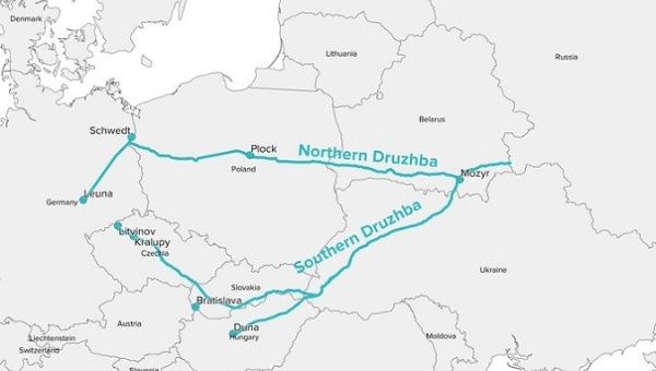Path of the Druzhba pipeline branches, 2022.