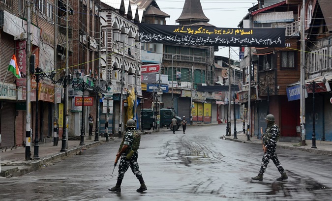 Security personnel patrolling in Srinagar, India, Aug. 15, 2022.