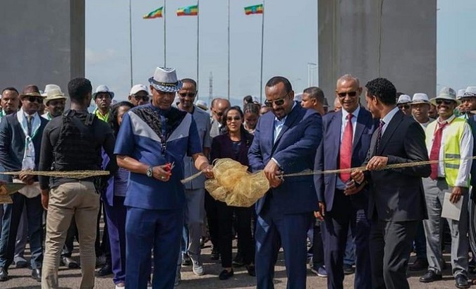 PM Abiy Ahmed (C) at Dire Dawa Free Trade Zone, Ethiopia, Aug. 14, 2022.