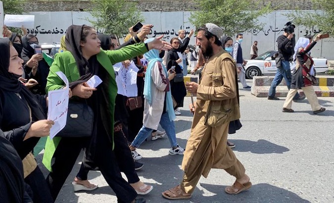 Afghan women in a public protest, 2022.