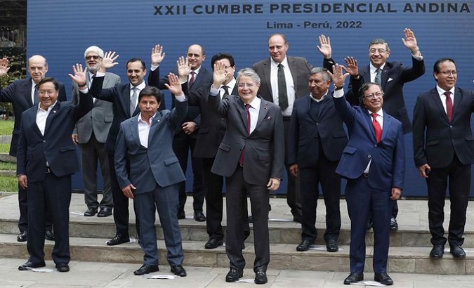 Pedro Castillo received the Presidents of Ecuador, Guillermo Lasso, Bolivia, Luis Arce and Colombia, Gustavo Petro at the Palace after the XXII Meeting of the Andean Presidential Council. Aug. 29, 2022.
