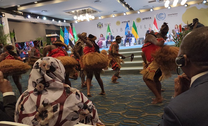 People performing a traditional dance at the opening of the Africa Climate Week, Aug. 30 2022.