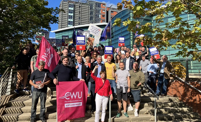 Workers on strike in Glasgow, U.K., Aug. 31, 2022.