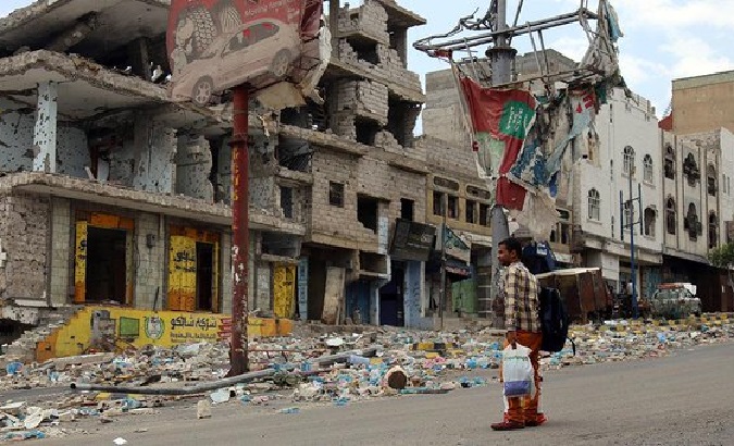 File photo of an urban area destroyed by the war in Yemen.