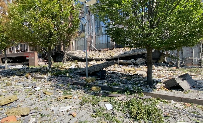 Destruction caused by Ukrainian shelling in Donetsk, Sept. 5, 2022.