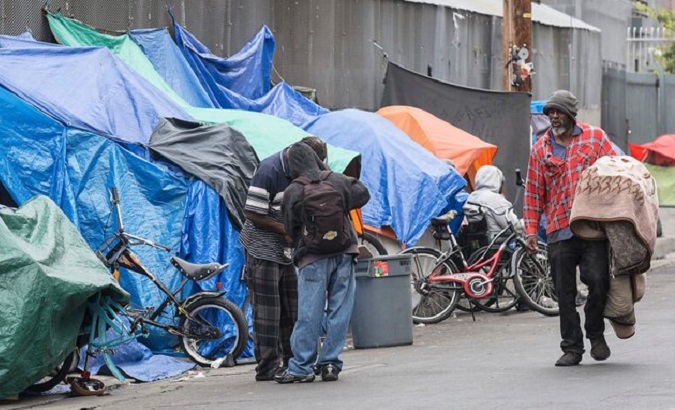 Homeless people in Los Angeles, U.S., 2022.