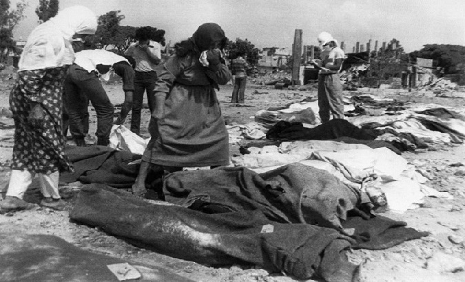 Bodies at the Sabra and Chatila refugee camps in Beirut, Sept., 1982.
