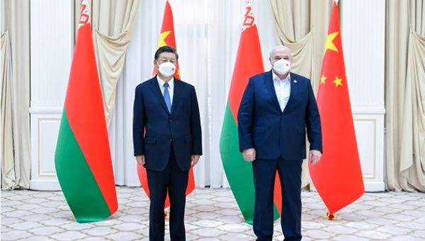 Chinese President Xi Jinping meets with Belarusian President Alexander Lukashenko at Forumlar Majmuasi Complex in Samarkand, Uzbekistan, Sept. 15, 2022.