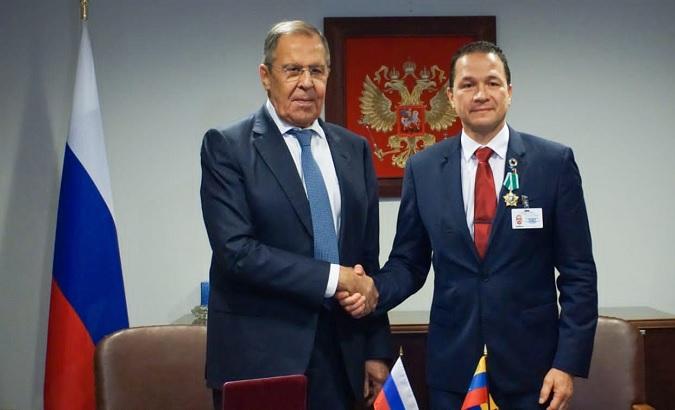 Russian FM Sergey Lavrov (L) & Venezuelan Diplomat Carlos Faria (R), Sept. 21, 2022.
