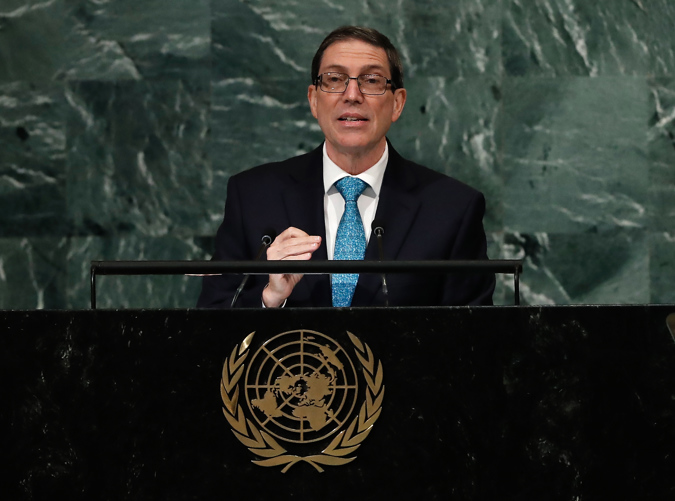 Minister for Foreign Affairs of Cuba, Bruno Eduardo Rodriguez Parrilla delivers his address during the 77th General Debate inside the General Assembly Hall at United Nations Headquarters in New York, New York, USA, 21 September 2022.