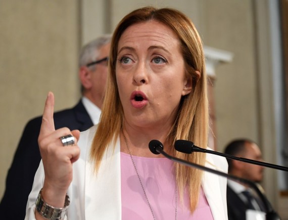 Giorgia Meloni, the leader of the Brothers of Italy party, speaks at the Palazzo del Quirinale in Rome, Italy, on Aug. 28, 2019.