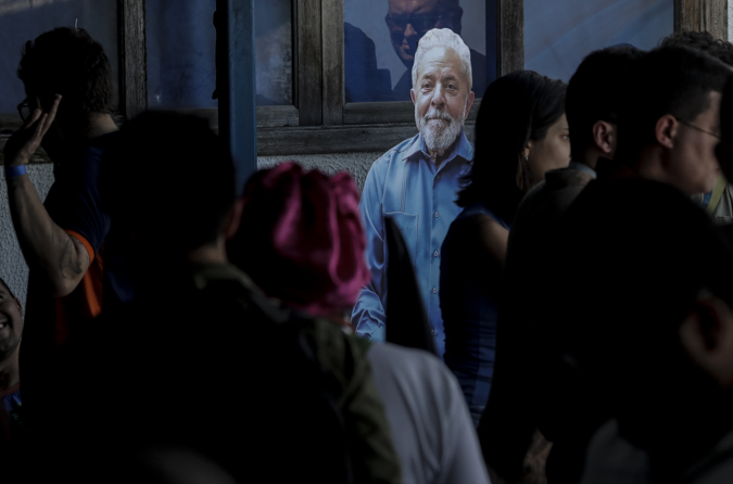 View of a poster of the Brazilian presidential candidate Luiz Inácio Lula da Silva on September 25, 2022 in Rio de Janeiro