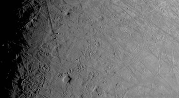 Image taken by NASA's Juno spacecraft during a flyby on Sept. 29, 2022 shows the icy surface of Jupiter's moon Europa.