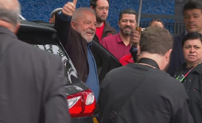 Lula da Silva arriving at a polling station in Sao Paulo, Brazil, Oct. 2, 2022.