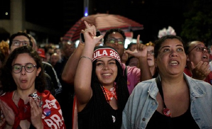 Brazilians celebrate the victory of Lula da Silva, Oct. 2, 2022.