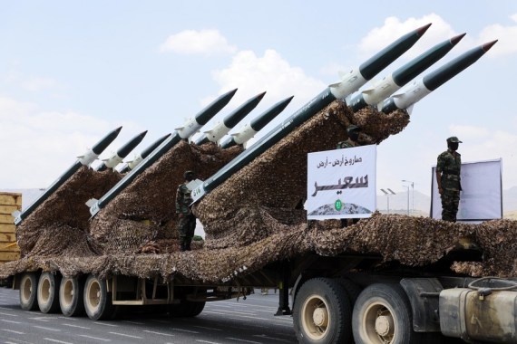 Missiles are seen during a military parade held by the Houthi group in Sanaa, Yemen, on Sept. 21, 2022. Yemen's Houthi militia showed 