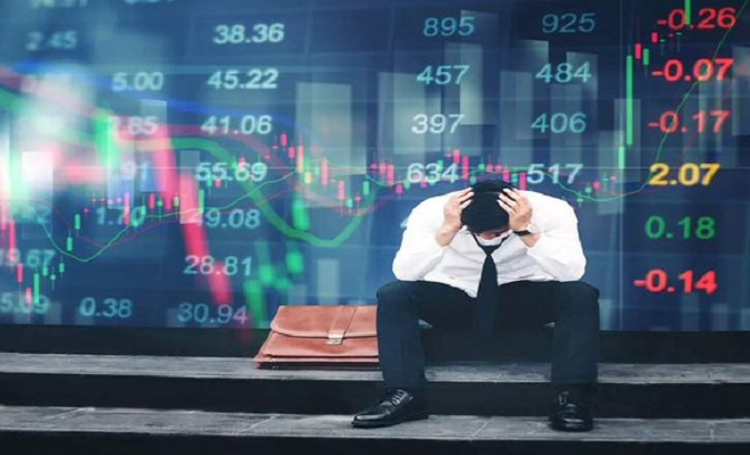 Representation of an investor's reaction to a stock market crash.